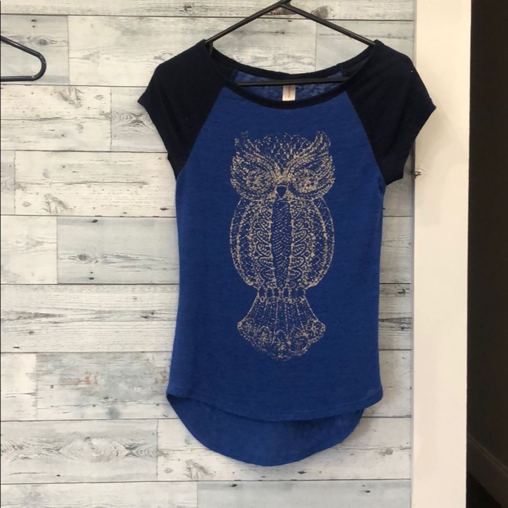 Navy Blue Golden Owl Print Shirt